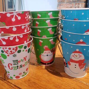 Christmas Tin Bucket Containers